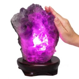 3.33kg Amethyst Lamp on Wooden Base - Purple LED Bulb DB736 6 Amethyst Lamp on Wooden Base – Purple LED Bulb DB736 | Crystal Factory