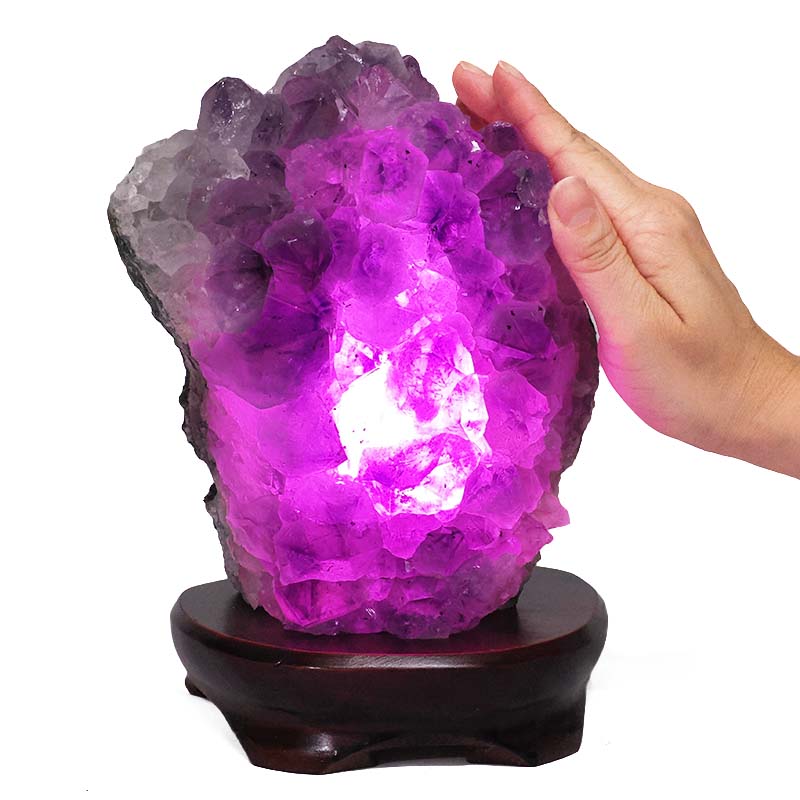 3.33kg Amethyst Lamp on Wooden Base - Purple LED Bulb DB736 4 Amethyst Lamp on Wooden Base – Purple LED Bulb DB736 | Crystal Factory