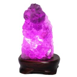 Amethyst Lamp on Wooden Base – Purple LED Bulb DB737 | Crystal Factory