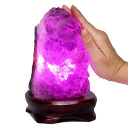 Amethyst Lamp on Wooden Base – Purple LED Bulb DB737 | Crystal Factory