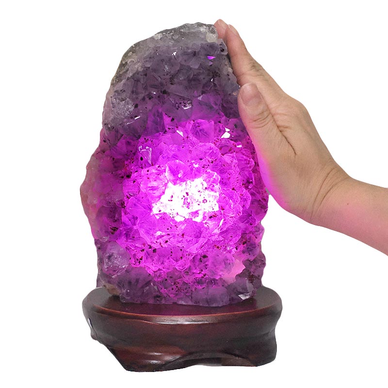 2.39kg Amethyst Lamp on Wooden Base - Purple LED Bulb DB738 5 Amethyst Lamp on Wooden Base – Purple LED Bulb DB738 | Crystal Factory