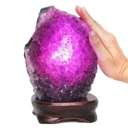 2.48kg Amethyst Lamp on Wooden Base - Purple LED Bulb DB740 7 Amethyst Lamp on Wooden Base – Purple LED Bulb DB740 | Crystal Factory
