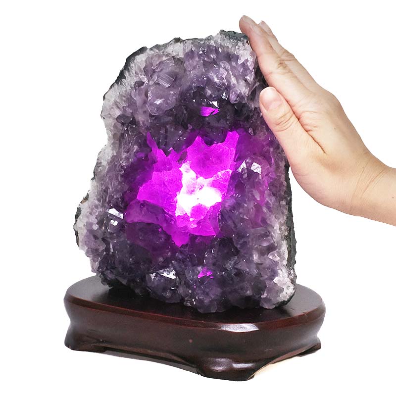 4.54kg Amethyst Lamp on Wooden Base - Purple LED Bulb DB741 4 Amethyst Lamp on Wooden Base – Purple LED Bulb DB741 | Crystal Factory
