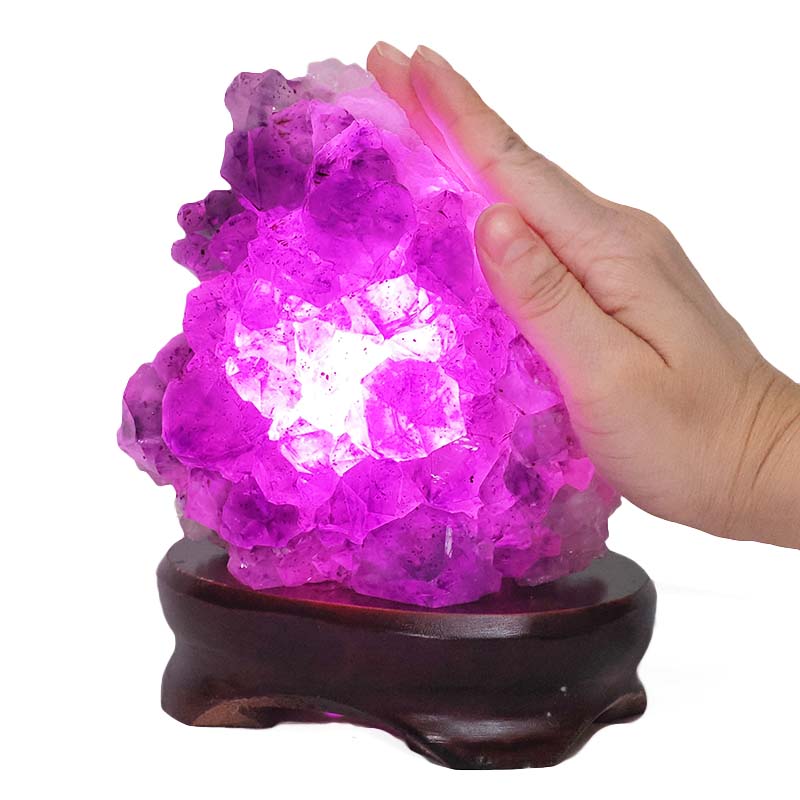 1.72kg Amethyst Lamp on Wooden Base - Purple LED Bulb DB742 5 Amethyst Lamp on Wooden Base – Purple LED Bulb DB742 | Crystal Factory