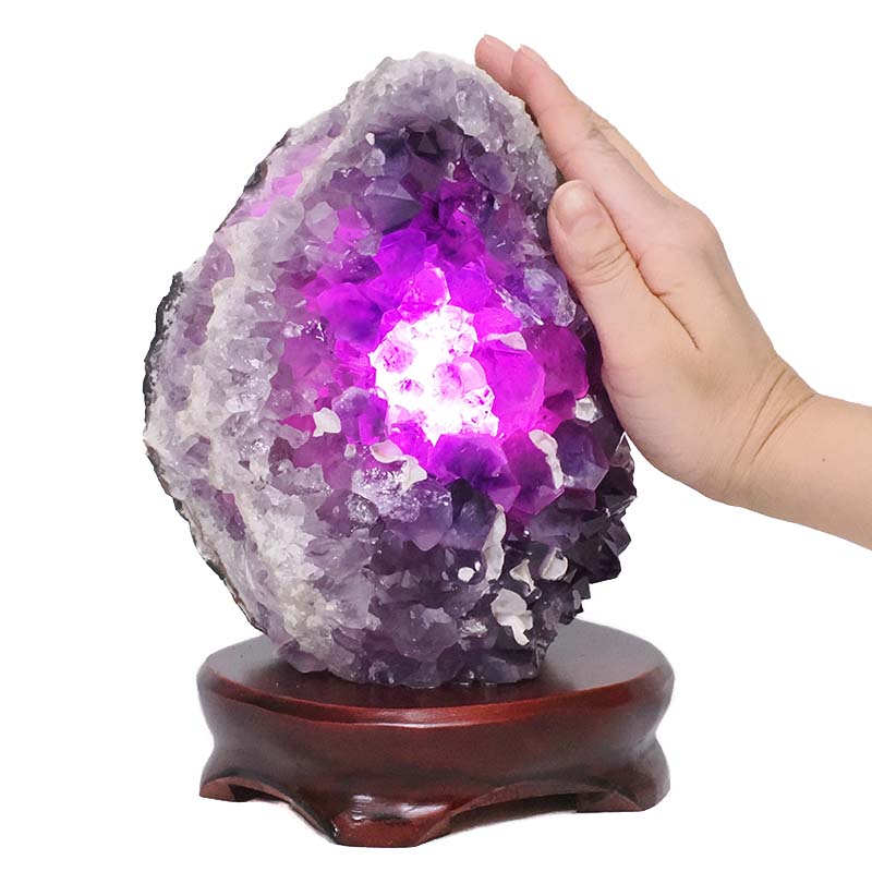 2.94kg Amethyst Lamp on Wooden Base - Purple LED Bulb DB743 4 Amethyst Lamp on Wooden Base – Purple LED Bulb DB743 | Crystal Factory