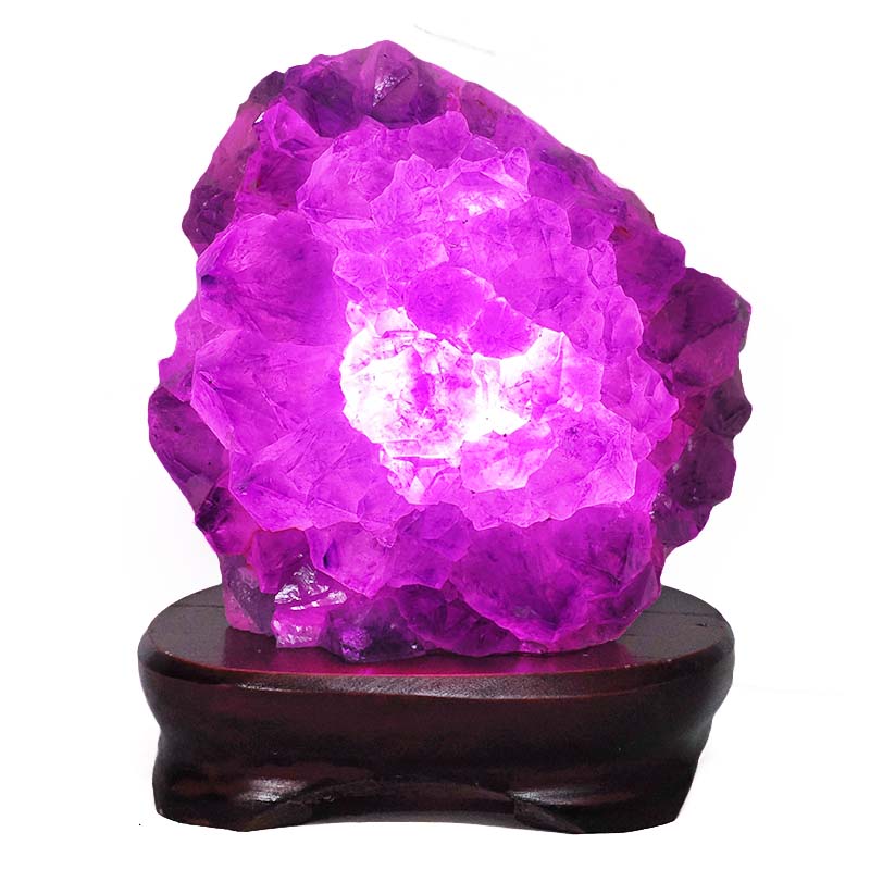 2.58kg Amethyst Lamp on Wooden Base - Purple LED Bulb DB744 5 Amethyst Lamp on Wooden Base – Purple LED Bulb DB744 | Crystal Factory