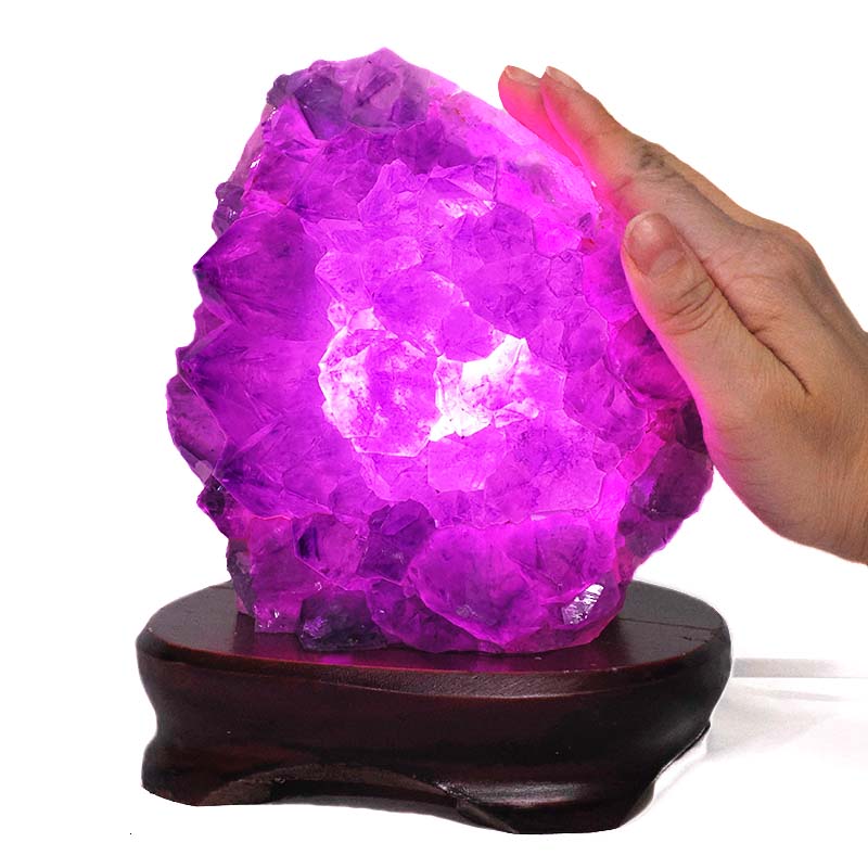 2.58kg Amethyst Lamp on Wooden Base - Purple LED Bulb DB744 4 Amethyst Lamp on Wooden Base – Purple LED Bulb DB744 | Crystal Factory