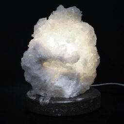 Clear Quartz Druze Lamp on Orthoseras Base – White LED Bulb N2222 | Crystal Factory