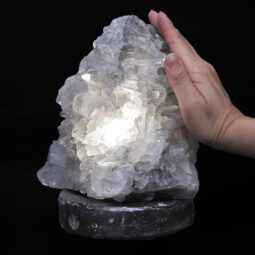 Clear Quartz Druze Lamp on Orthoseras Base – White LED Bulb N2223 | Crystal Factory