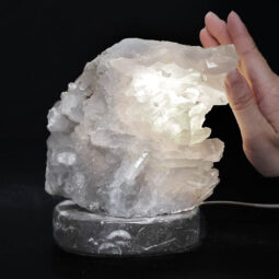 Clear Quartz Druze Lamp on Orthoseras Base – White LED Bulb N2224 | Crystal Factory