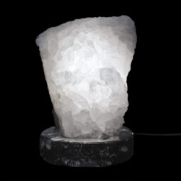 Clear Quartz Druze Lamp on Orthoseras Base – White LED Bulb N2225 | Crystal Factory