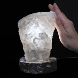 Clear Quartz Druze Lamp on Orthoseras Base – White LED Bulb N2225 | Crystal Factory