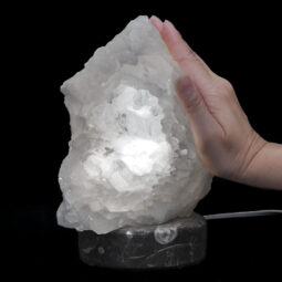 Clear Quartz Druze Lamp on Orthoseras Base – White LED Bulb N2226 | Crystal Factory