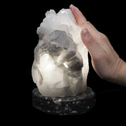 Clear Quartz Druze Lamp on Orthoseras Base – White LED Bulb N2228 | Crystal Factory