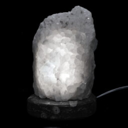 Clear Quartz Druze Lamp on Orthoseras Base – White LED Bulb N2229 | Crystal Factory