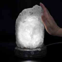 Clear Quartz Druze Lamp on Orthoseras Base – White LED Bulb N2229 | Crystal Factory