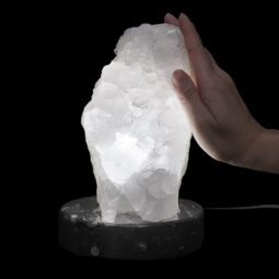 Clear Quartz Druze Lamp on Orthoseras Base – White LED Bulb N2231 | Crystal Factory