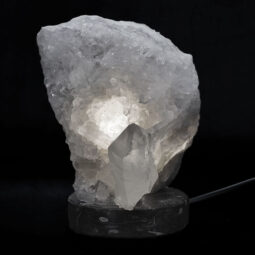 Clear Quartz Druze Lamp on Orthoseras Base – White LED Bulb N2232 | Crystal Factory