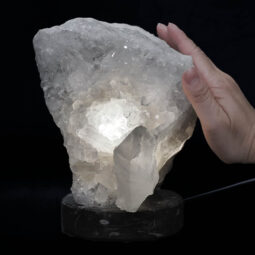 Clear Quartz Druze Lamp on Orthoseras Base – White LED Bulb N2232 | Crystal Factory