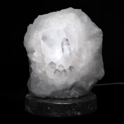 Clear Quartz Druze Lamp on Orthoseras Base – White LED Bulb N2233 | Crystal Factory