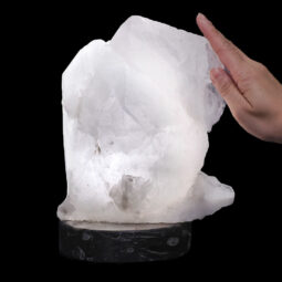 Clear Quartz Druze Lamp on Orthoseras Base – White LED Bulb N2235 | Crystal Factory