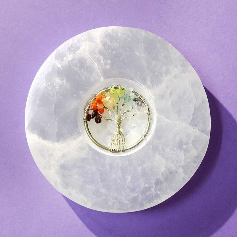 Selenite Round Plate Tree of Life 3 Nov Deal 2025 - Selenite Round Plate Tree of Life | Crystal Factory