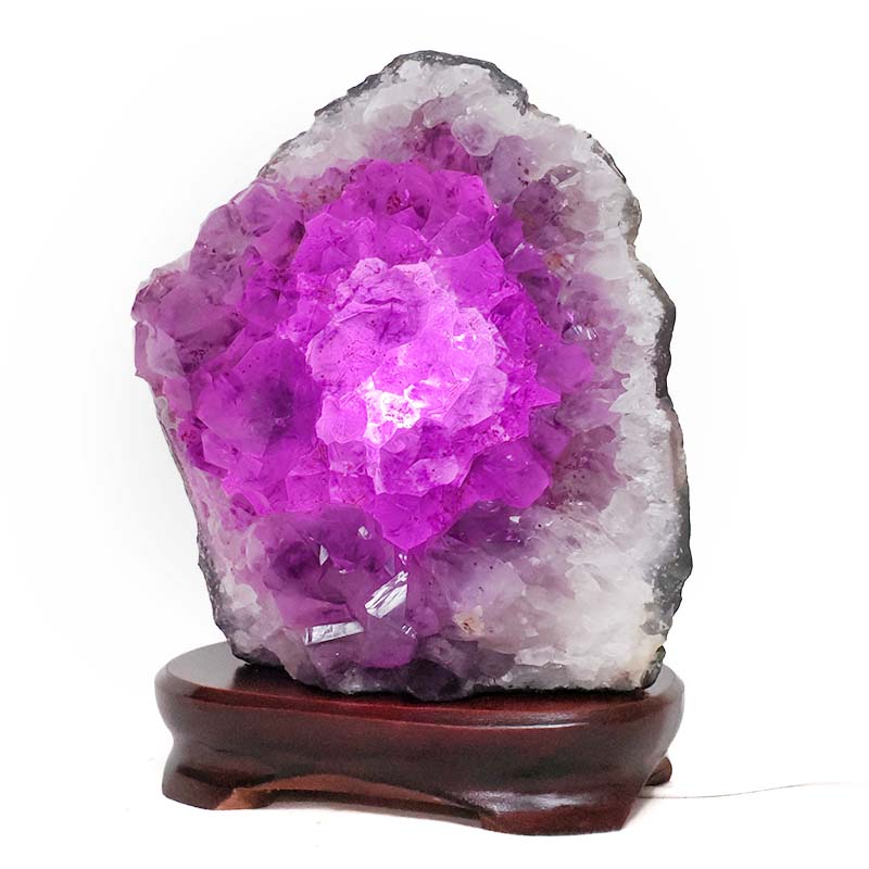 3.54kg Amethyst Lamp on Wooden Base - Purple LED Bulb DB768 4 Amethyst Lamp on Wooden Base – Purple LED Bulb DB768 | Crystal Factory