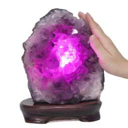 3.54kg Amethyst Lamp on Wooden Base - Purple LED Bulb DB768 7 Amethyst Lamp on Wooden Base – Purple LED Bulb DB768 | Crystal Factory