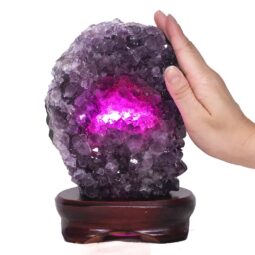 2.15kg Amethyst Lamp on Wooden Base - Purple LED Bulb DB769 7 Amethyst Lamp on Wooden Base – Purple LED Bulb DB769 | Crystal Factory