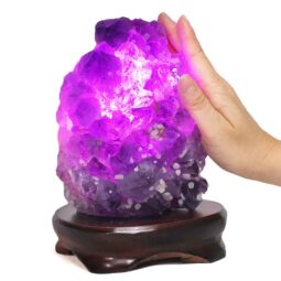 2.99kg Amethyst Lamp on Wooden Base - Purple LED Bulb DB770 7 Amethyst Lamp on Wooden Base – Purple LED Bulb DB770 | Crystal Factory