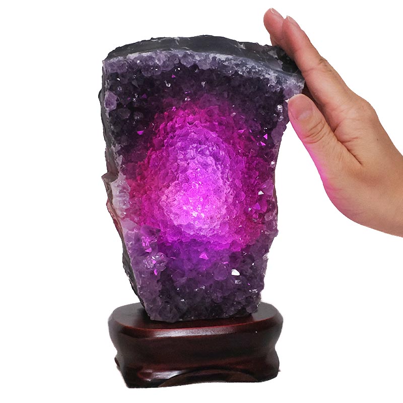 1.89kg Amethyst Lamp on Wooden Base - Purple LED Bulb DB771 5 Amethyst Lamp on Wooden Base – Purple LED Bulb DB771 | Crystal Factory