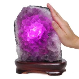 3.40kg Amethyst Lamp on Wooden Base - Purple LED Bulb DB772 7 Amethyst Lamp on Wooden Base – Purple LED Bulb DB772 | Crystal Factory