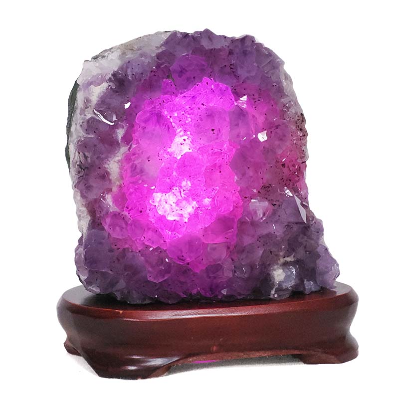 3.16kg Amethyst Lamp on Wooden Base - Purple LED Bulb DB773 4 Amethyst Lamp on Wooden Base – Purple LED Bulb DB773 | Crystal Factory