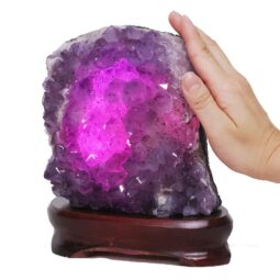 3.16kg Amethyst Lamp on Wooden Base - Purple LED Bulb DB773 7 Amethyst Lamp on Wooden Base – Purple LED Bulb DB773 | Crystal Factory