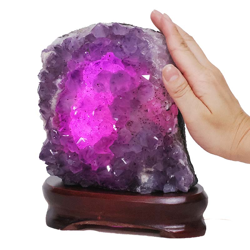3.16kg Amethyst Lamp on Wooden Base - Purple LED Bulb DB773 5 Amethyst Lamp on Wooden Base – Purple LED Bulb DB773 | Crystal Factory