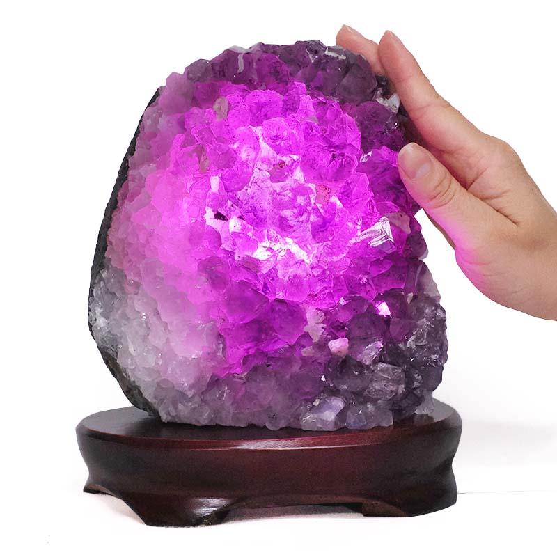 2.87kg Amethyst Lamp on Wooden Base - Purple LED Bulb DB774 5 Amethyst Lamp on Wooden Base – Purple LED Bulb DB774 | Crystal Factory