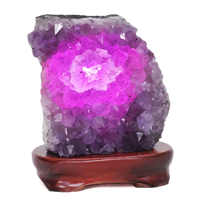 3.42kg Amethyst Lamp on Wooden Base - Purple LED Bulb DB775 4 Amethyst Lamp on Wooden Base – Purple LED Bulb DB775 | Crystal Factory