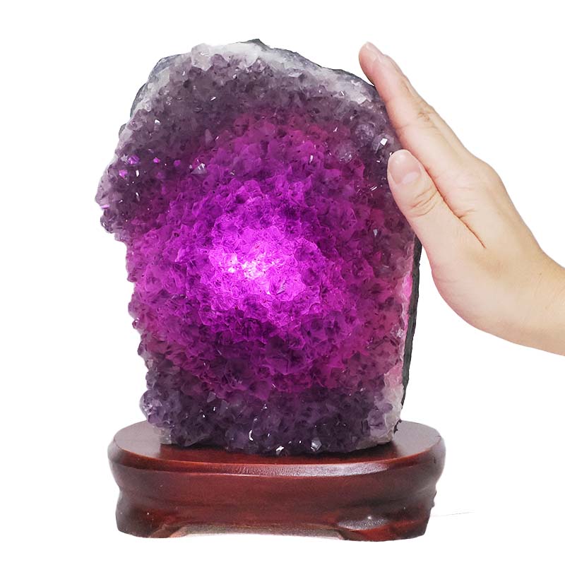 3.86kg Amethyst Lamp on Wooden Base - Purple LED Bulb DB776 5 Amethyst Lamp on Wooden Base – Purple LED Bulb DB776 | Crystal Factory