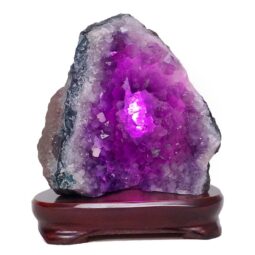 Amethyst Lamp on Wooden Base – Purple LED Bulb DB777 | Crystal Factory