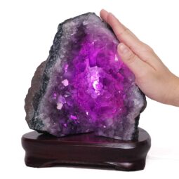 Amethyst Lamp on Wooden Base – Purple LED Bulb DB777 | Crystal Factory