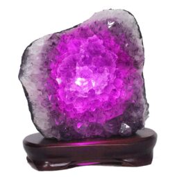 Amethyst Lamp on Wooden Base – Purple LED Bulb DB778 | Crystal Factory