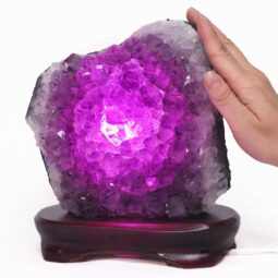 Amethyst Lamp on Wooden Base – Purple LED Bulb DB778 | Crystal Factory