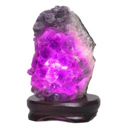Amethyst Lamp on Wooden Base – Purple LED Bulb DB779 | Crystal Factory