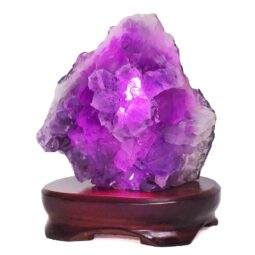 Amethyst Lamp on Wooden Base – Purple LED Bulb DB780 | Crystal Factory
