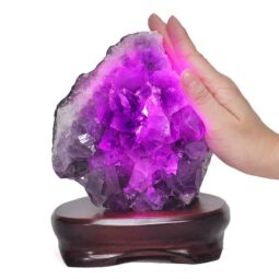 Amethyst Lamp on Wooden Base – Purple LED Bulb DB780 | Crystal Factory