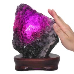 Amethyst Lamp on Wooden Base – Purple LED Bulb DB781 | Crystal Factory