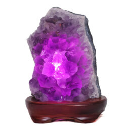 Amethyst Lamp on Wooden Base – Purple LED Bulb DB782 | Crystal Factory
