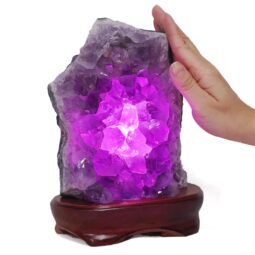 Amethyst Lamp on Wooden Base – Purple LED Bulb DB782 | Crystal Factory