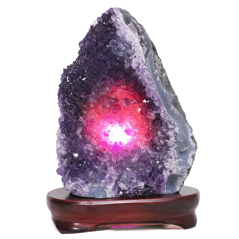 3.95kg Amethyst Lamp on Wooden Base - Purple LED Bulb L507 4 Amethyst Lamp on Wooden Base – Purple LED Bulb L507 | Crystal Factory