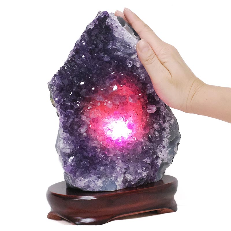 3.95kg Amethyst Lamp on Wooden Base - Purple LED Bulb L507 5 Amethyst Lamp on Wooden Base – Purple LED Bulb L507 | Crystal Factory